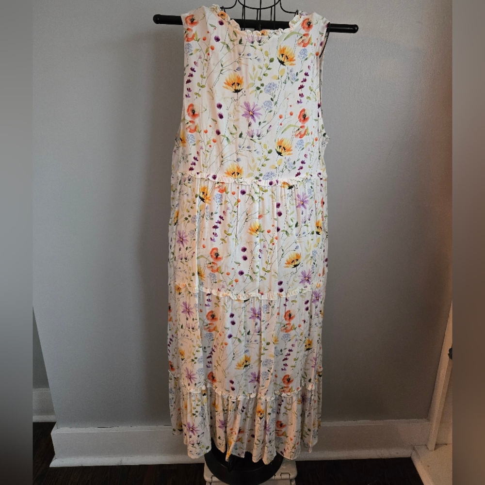 NWT Linda Anderson Floral Tiered Midi Dress Sleeveless Spring Easter Cottagecore - Picture 6 of 10